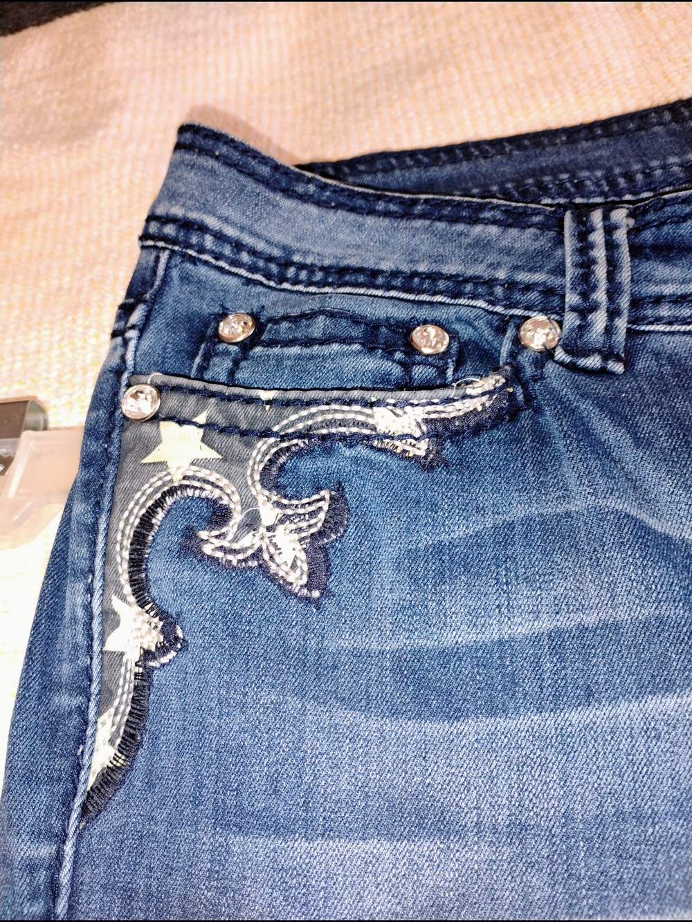 Reba Rhinestone Embellished Jeans Size 4 Western Style Bling Pockets - Picture 10 of 14